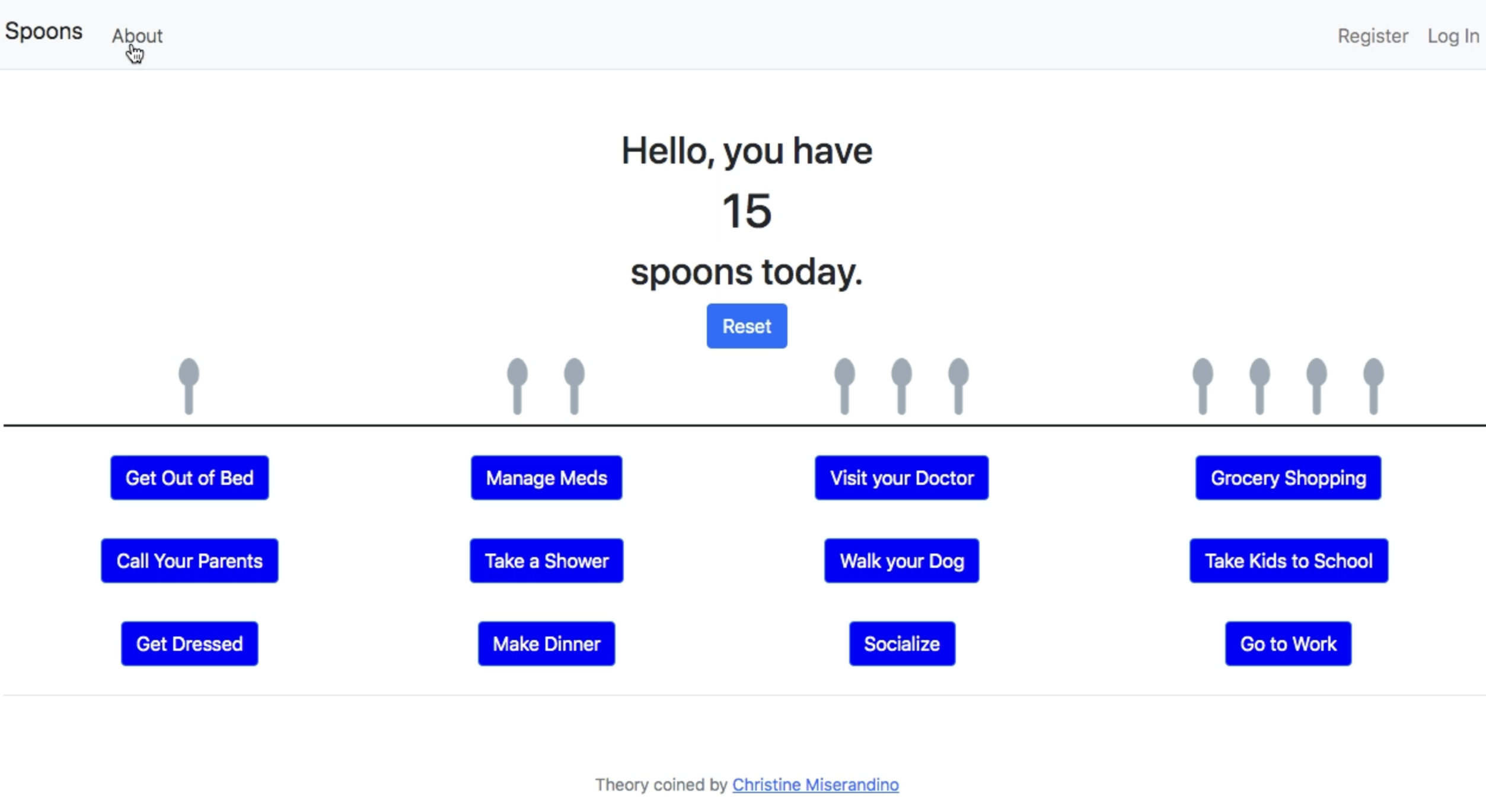 Screenshot of Spoons web application